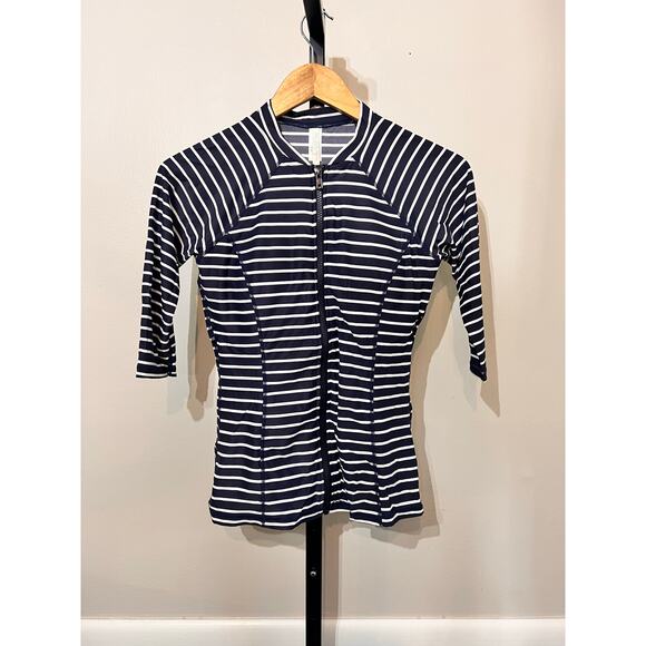 Sea Level Swim Chamarel 3/4 Sleeve Multifit Rash Vest Navy/White Womens US 6 NWT - Picture 3 of 9
